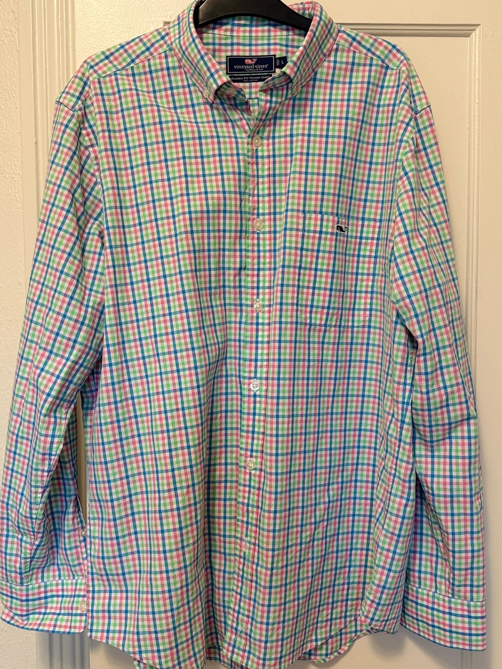 Vineyard Vines Men's Pink & Blue Plaid Button-Down Shirt L